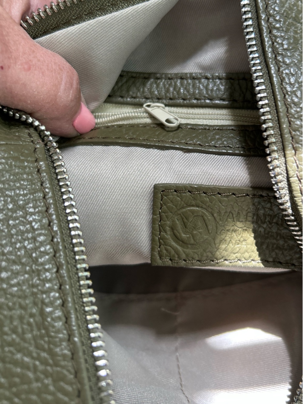 Valentina Olive Green Leather Convertible Sling Backpack - Picture 13 of 15